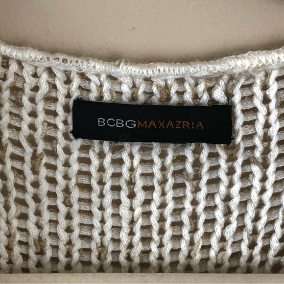 BCBGMaxAzria Cardigan Womens L Cream Tan Knit Y2K Button Front Ruffle Sw… - Picture 2 of 10